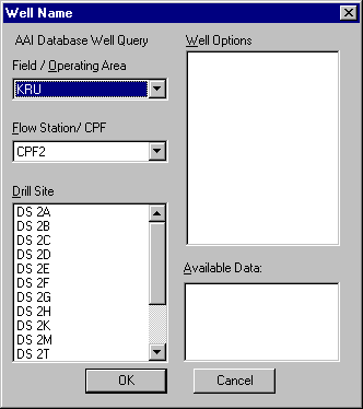Database query options dialog