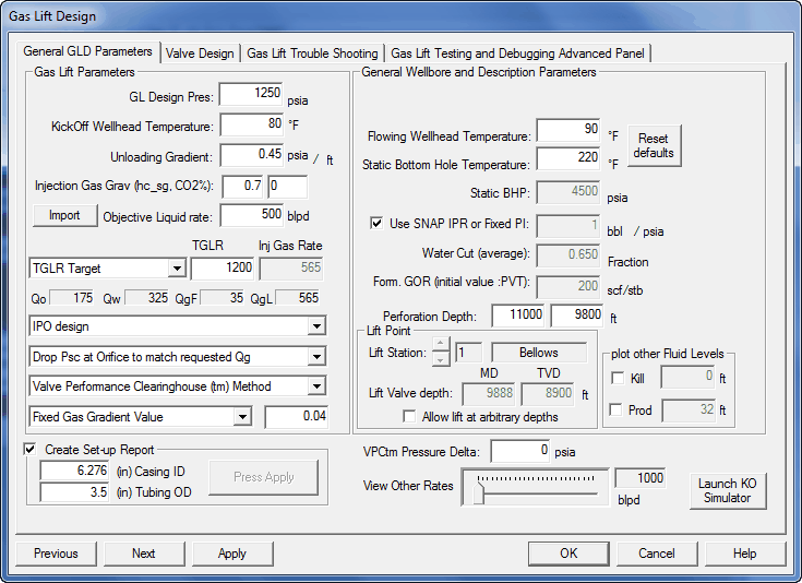 Gas Lift Design page