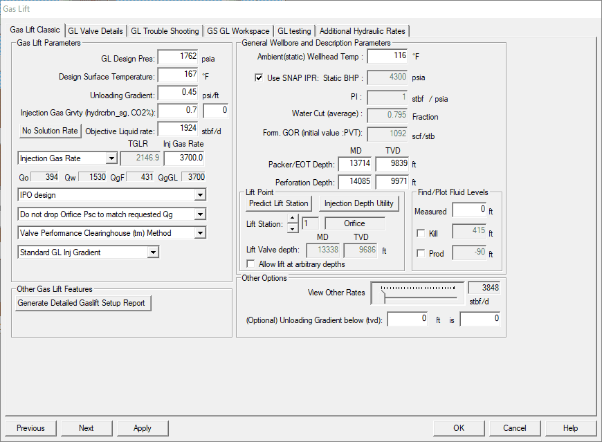 Gas Lift Design dashboard