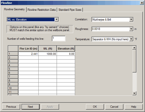 Flowline Geometry dialog