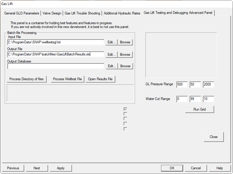 Gas Lift Advanced Options panel