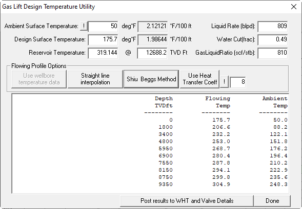 Gas Lift valve temperature detail panel