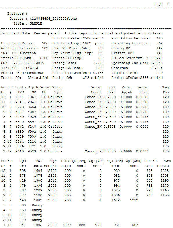 Reports Hydraulics Output
