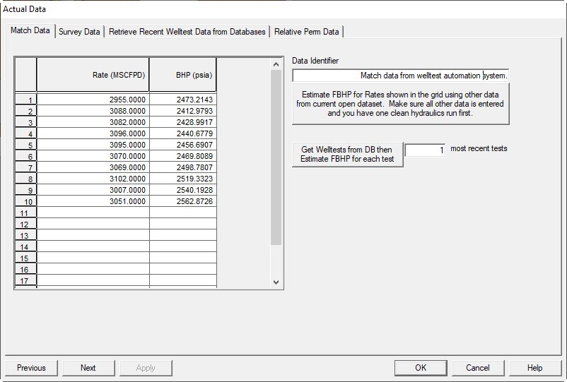 Match Data input panel