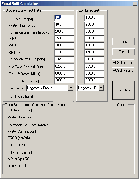Zonal Splits Calculator panel