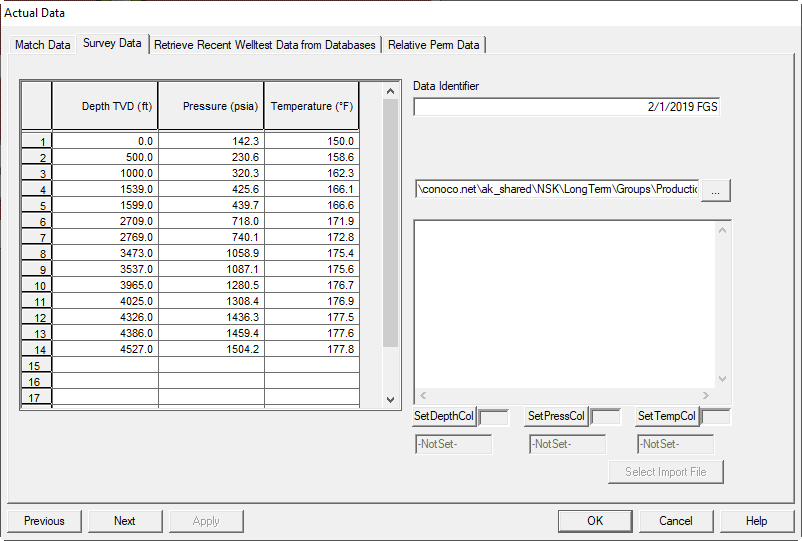 Survey Data panel