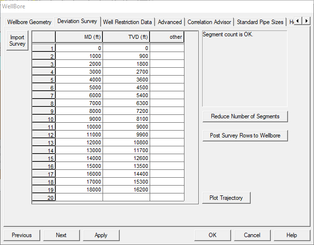 Wellbore deviation survey panel